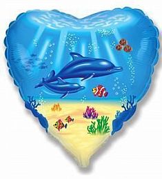 Шар - Дельфины сердце 48 см